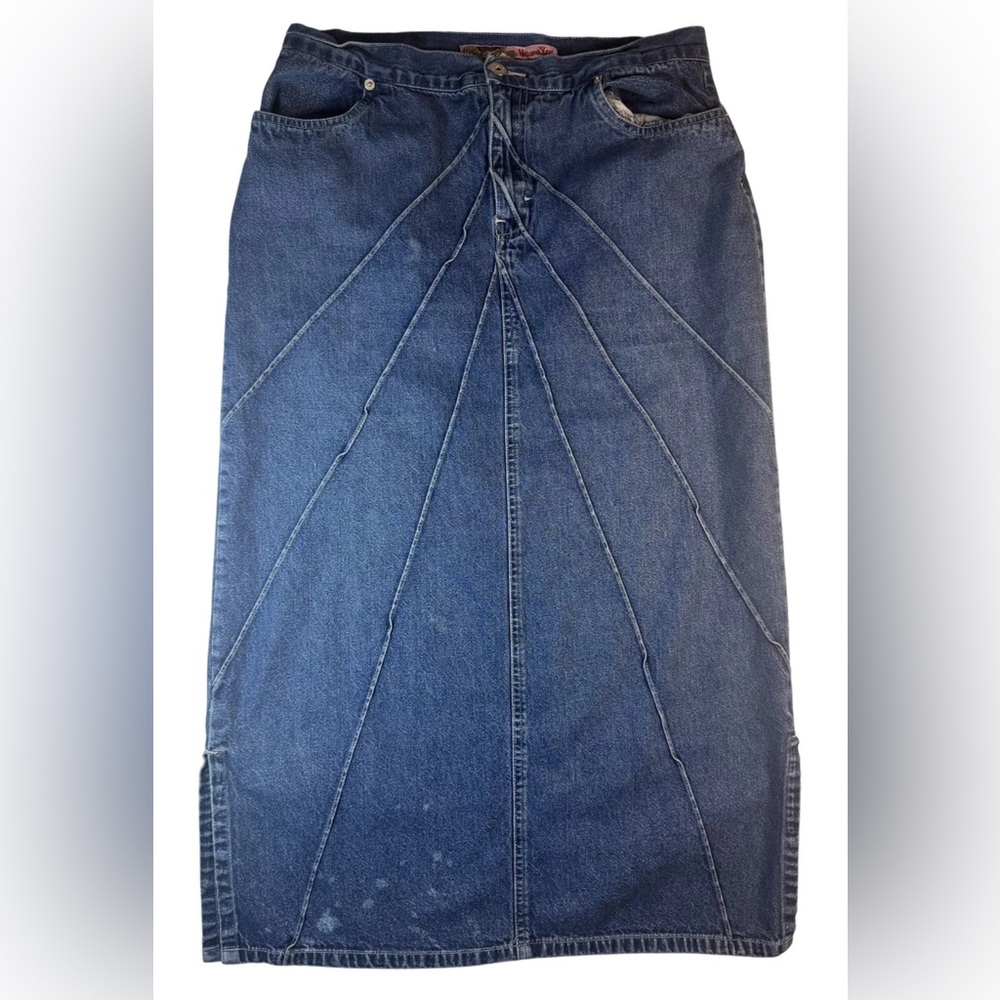 Vintage Me and You Skirt Womens‎ Large Blue Denim Long Distressed Y2K 90s Style